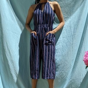 Navy striped halter jumpsuit